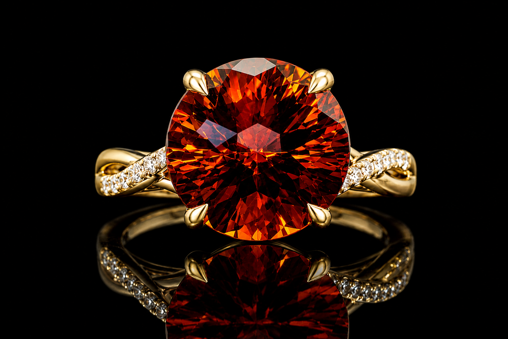Round Orange Sapphire Twisted Diamond Ring (eng723)