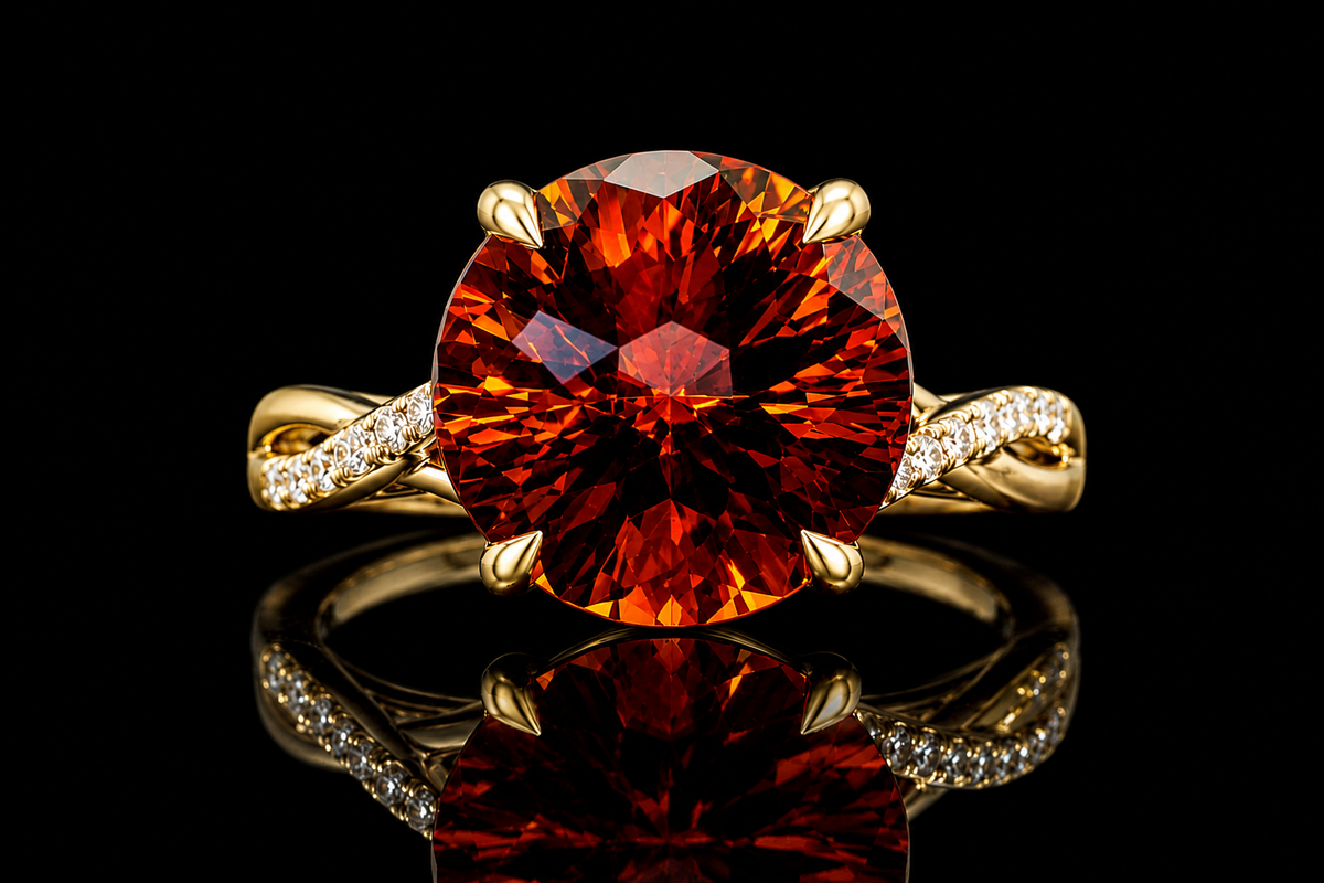 Round Orange Sapphire Twisted Diamond Ring (eng723)