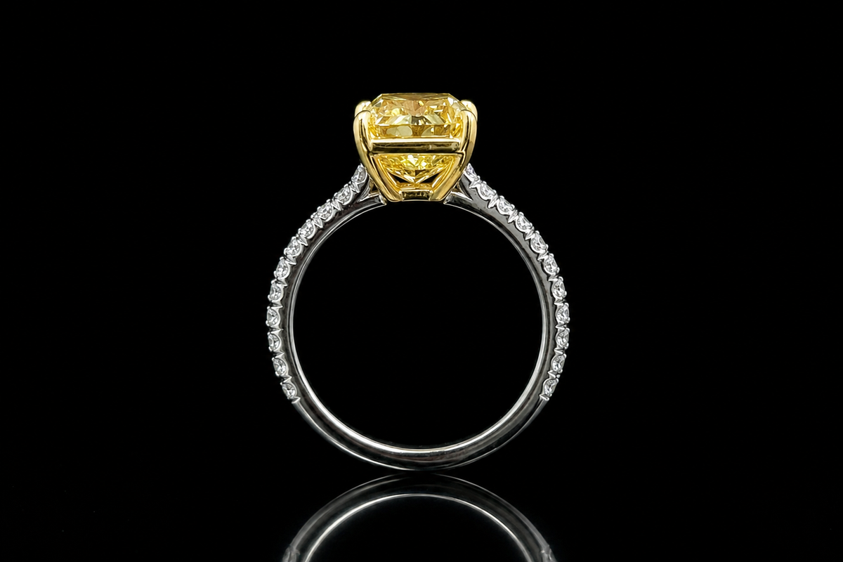 Radiant Fancy Yellow Diamond Engagement Ring with Pavé Band (eng753)