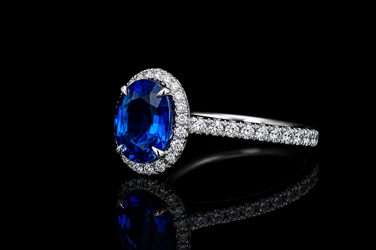 Oval Blue Sapphire Halo Engagement Ring (eng531)