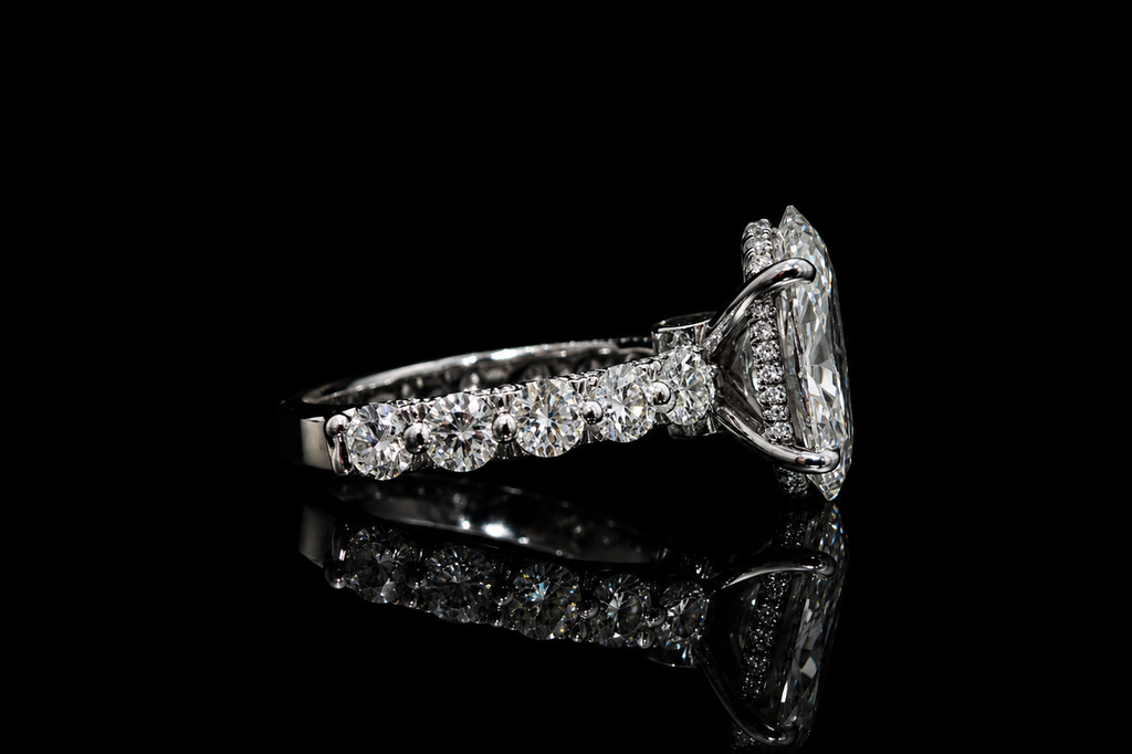 Marquise Diamond Ring with Diamond Side Stones (eng726)