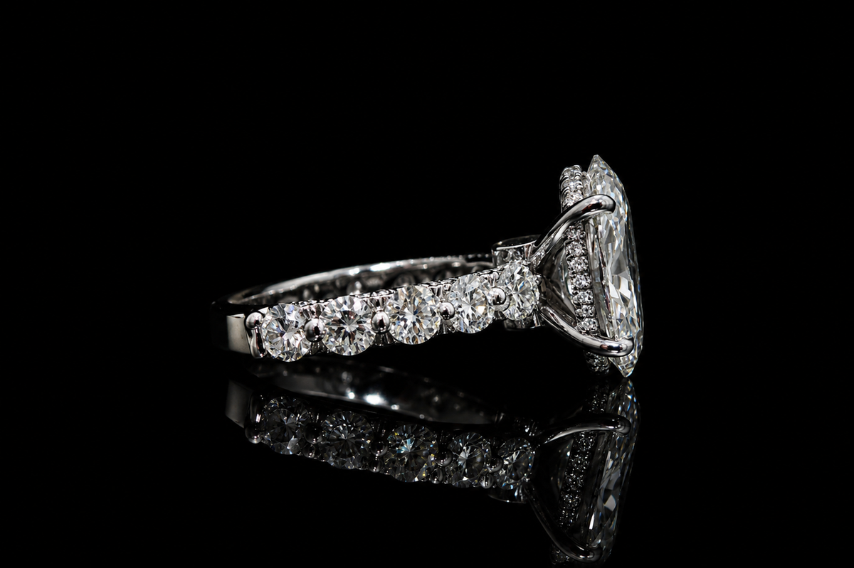 Marquise Diamond Ring with Diamond Side Stones (eng726)