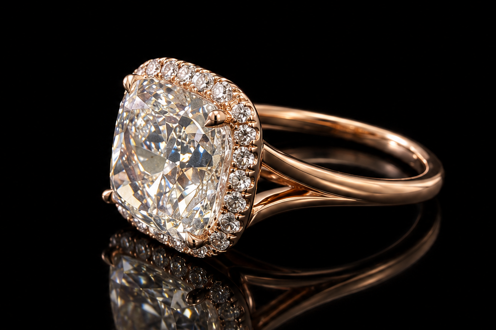 Rose Gold Cushion Diamond Halo Ring (Eng-R005)