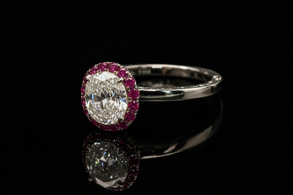 Round Diamond Saphire Halo Engagement Ring (eng626)