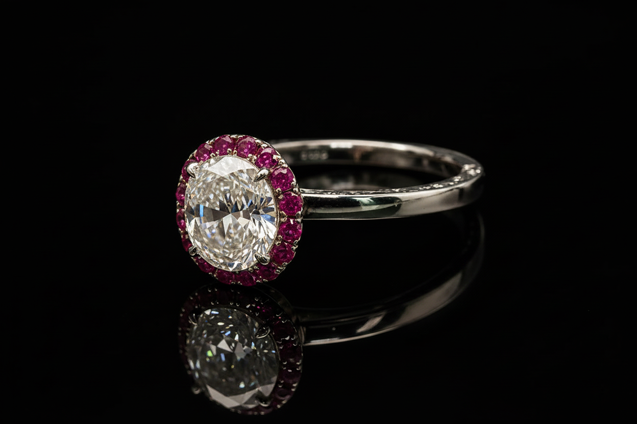 Round Diamond Saphire Halo Engagement Ring (eng626)