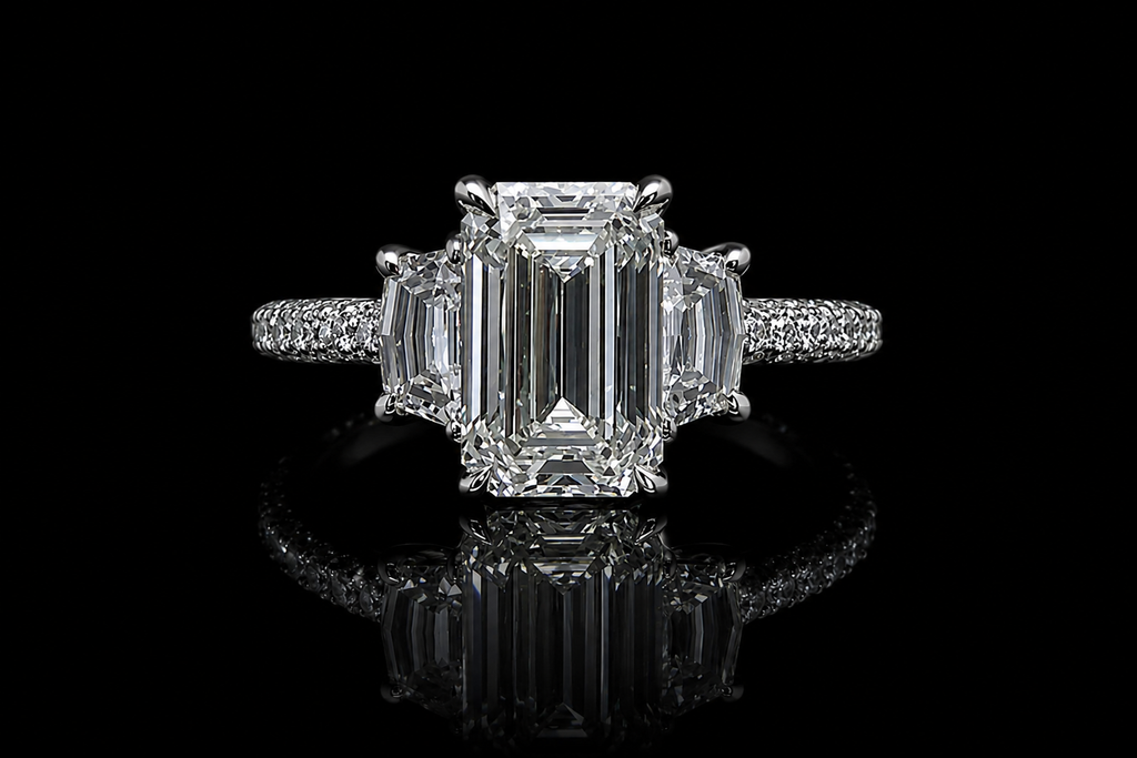Emerald Cut Three-Stone Diamond Engagement Ring (eng689)