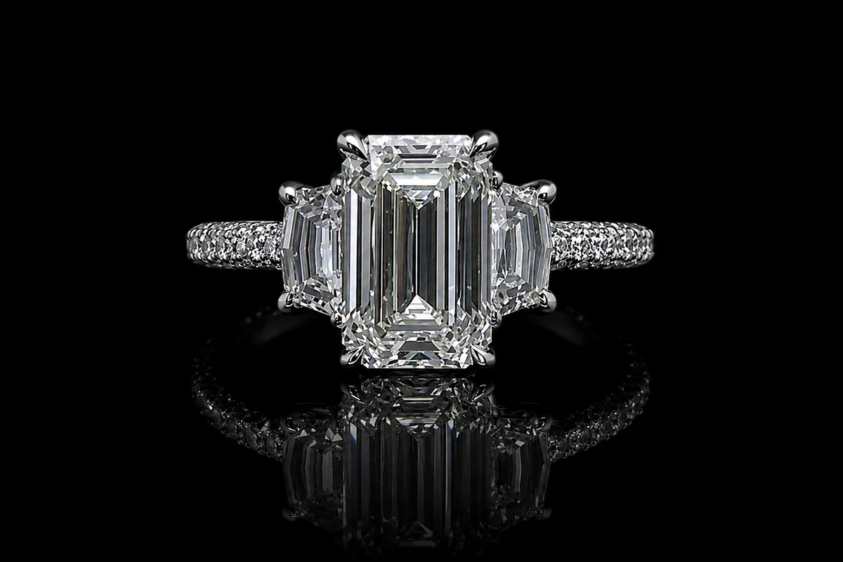 Emerald Cut Three-Stone Diamond Engagement Ring (eng689)