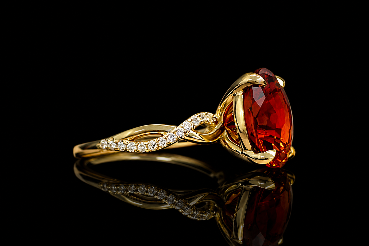 Round Orange Sapphire Twisted Diamond Ring (eng723)