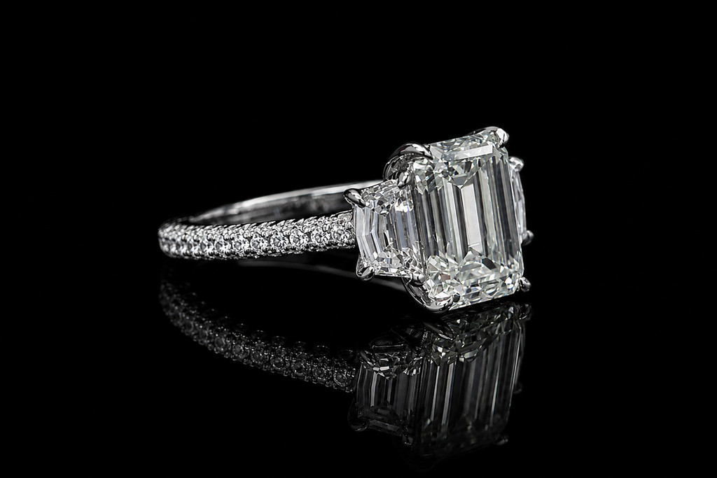 Emerald Cut Three-Stone Diamond Engagement Ring (eng689)