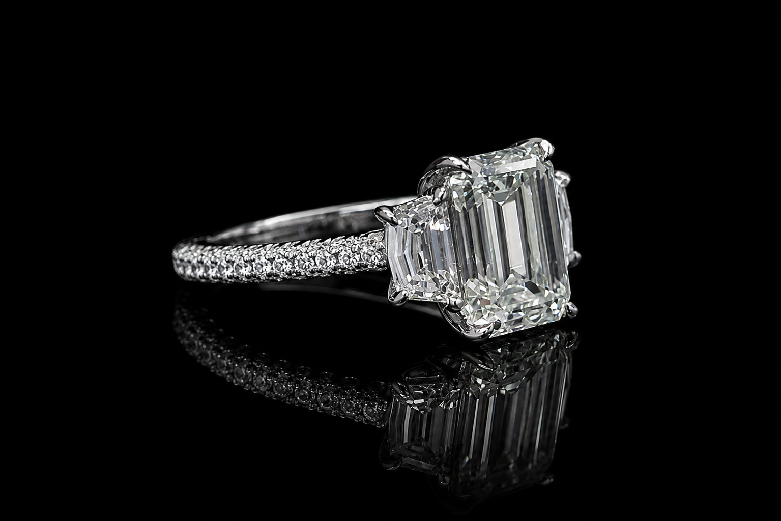 Emerald Cut Three-Stone Diamond Engagement Ring (eng689)