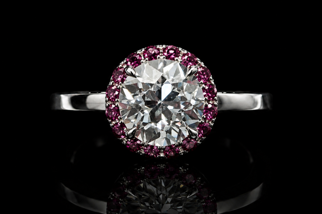Round Diamond Saphire Halo Engagement Ring (eng626)