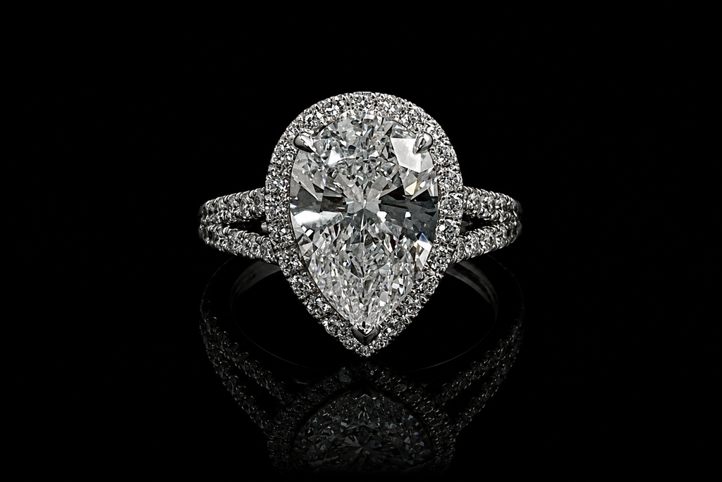 Pear Diamond Halo Split Shank Engagement Ring (eng698)