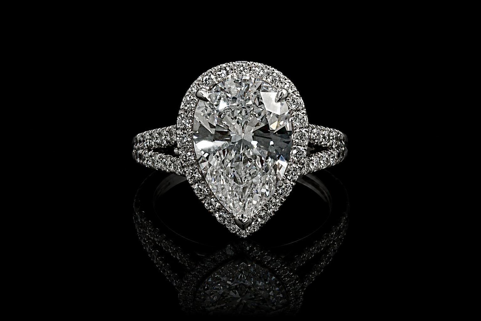 Pear Diamond Halo Split Shank Engagement Ring (eng698)