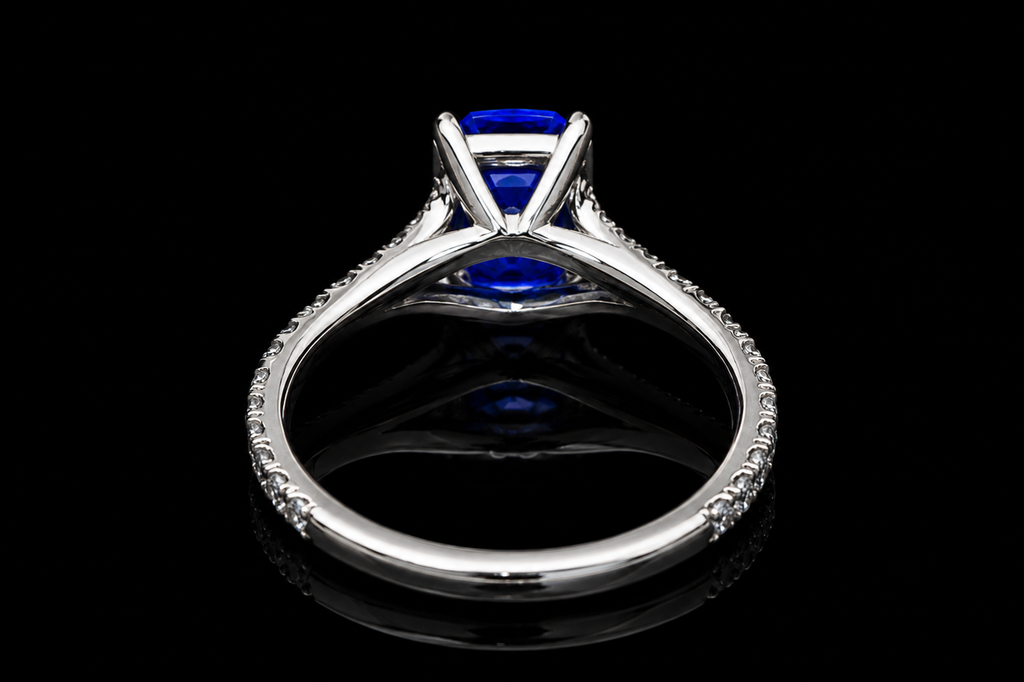 Emerald Cut Blue Sapphire Split Shank Engagement Ring (eng651)