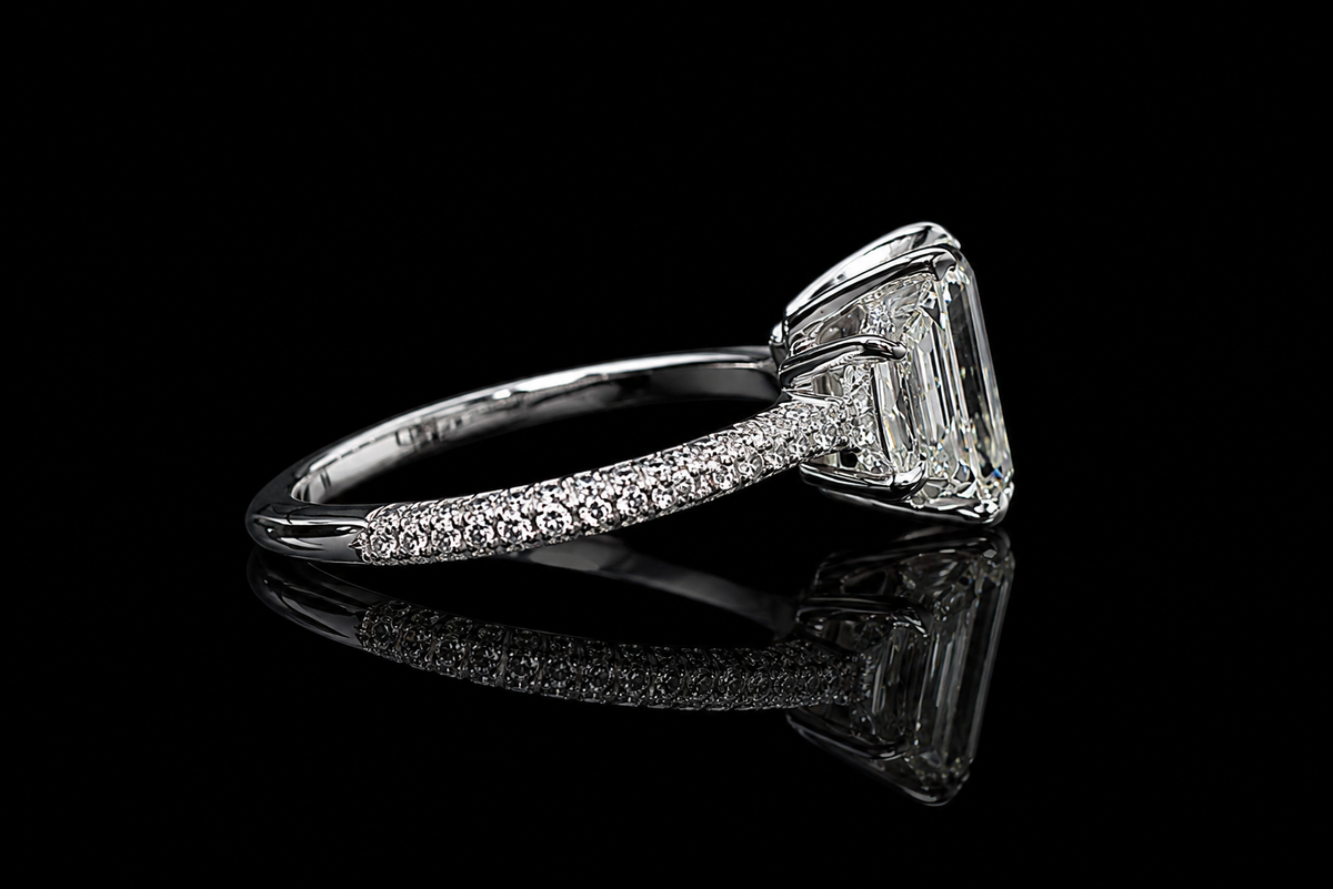 Emerald Cut Three-Stone Diamond Engagement Ring (eng689)
