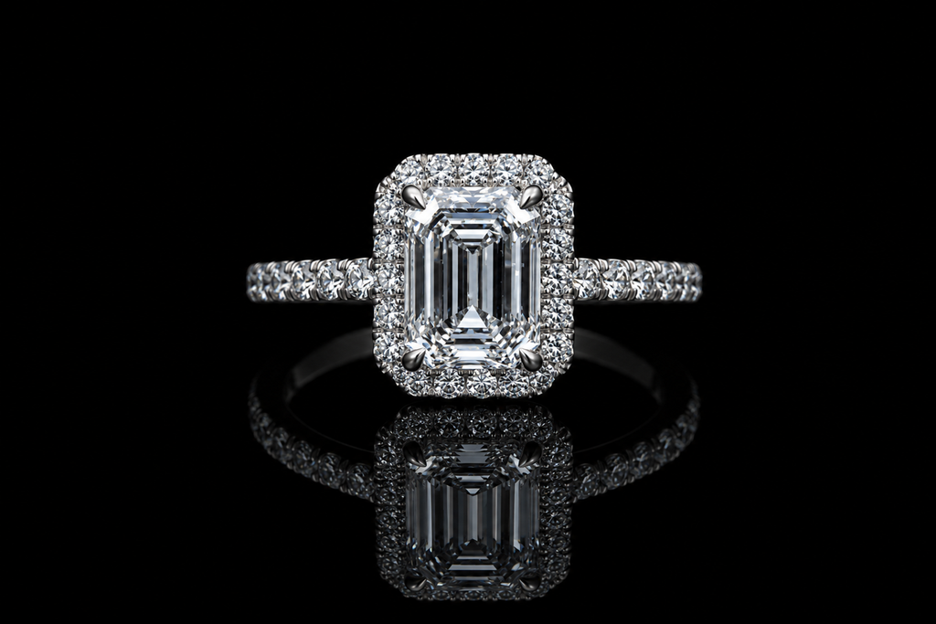 Emerald Cut Diamond Halo Engagement Ring (eng660)