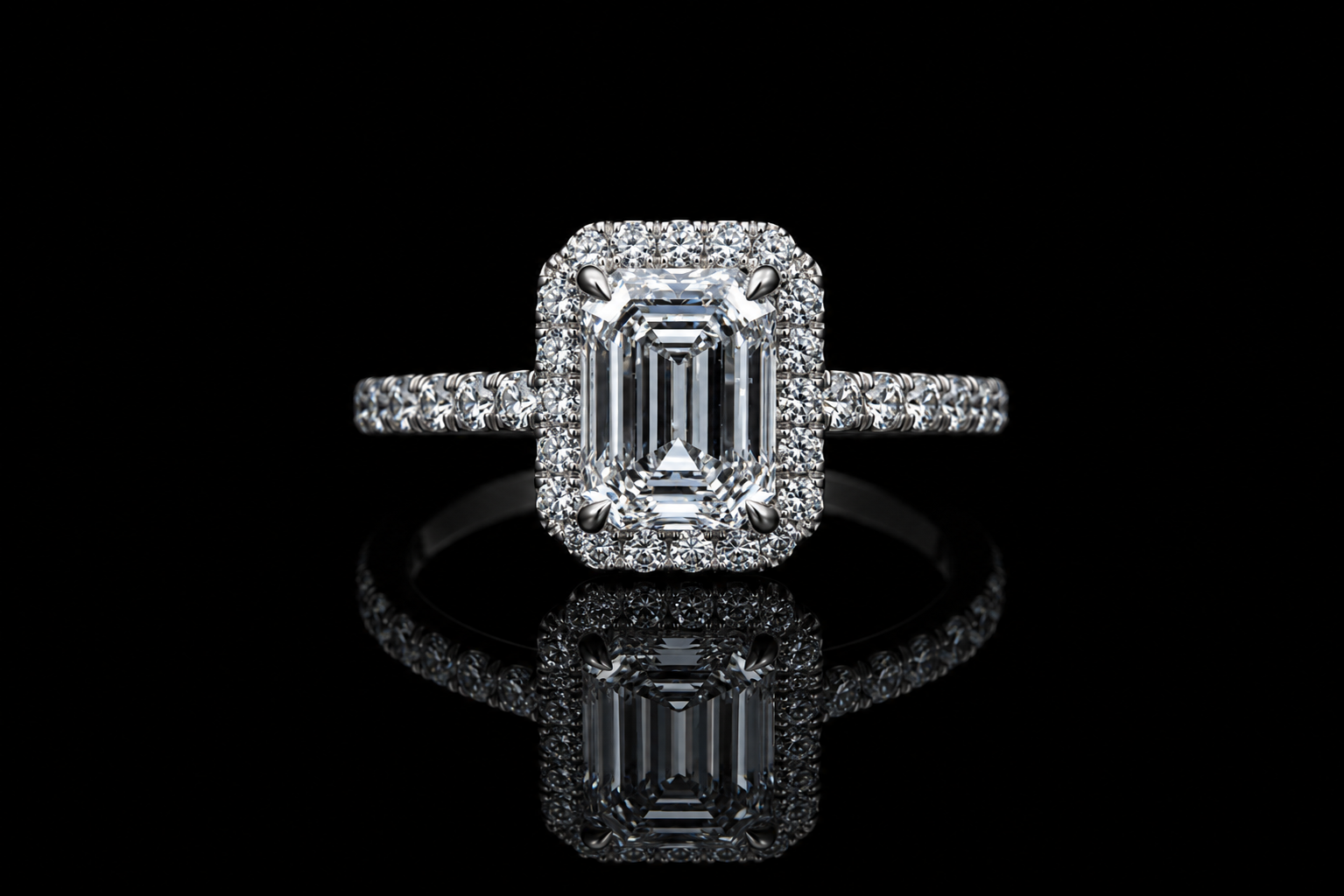 Emerald Cut Diamond Halo Engagement Ring (eng660)