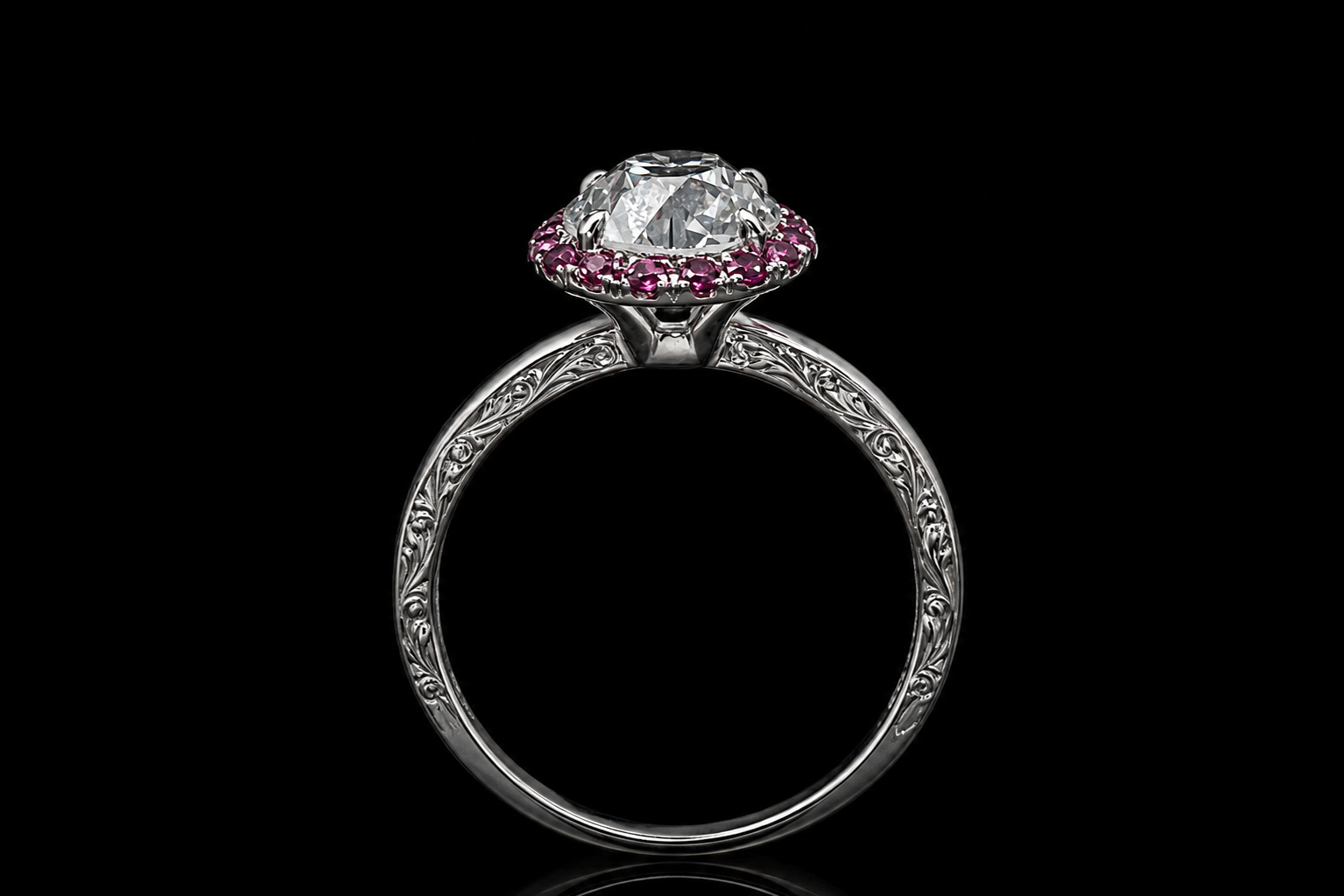 Round Diamond Saphire Halo Engagement Ring (eng626)