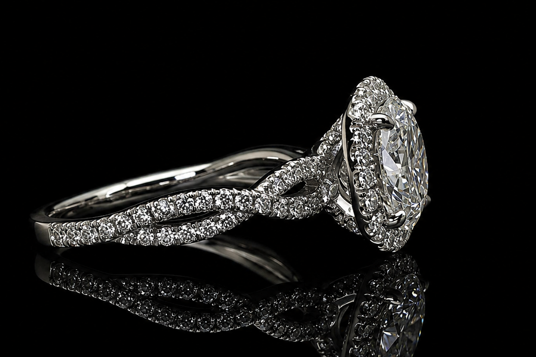 Round Halo Diamond Engagement Ring with Twisted Split Shank (eng674)