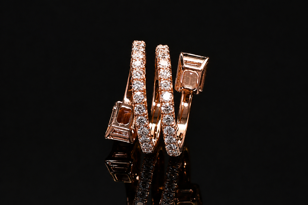 Emerald Cut Morganite & Aquamarine Bypass Wrap Ring Set (band530)