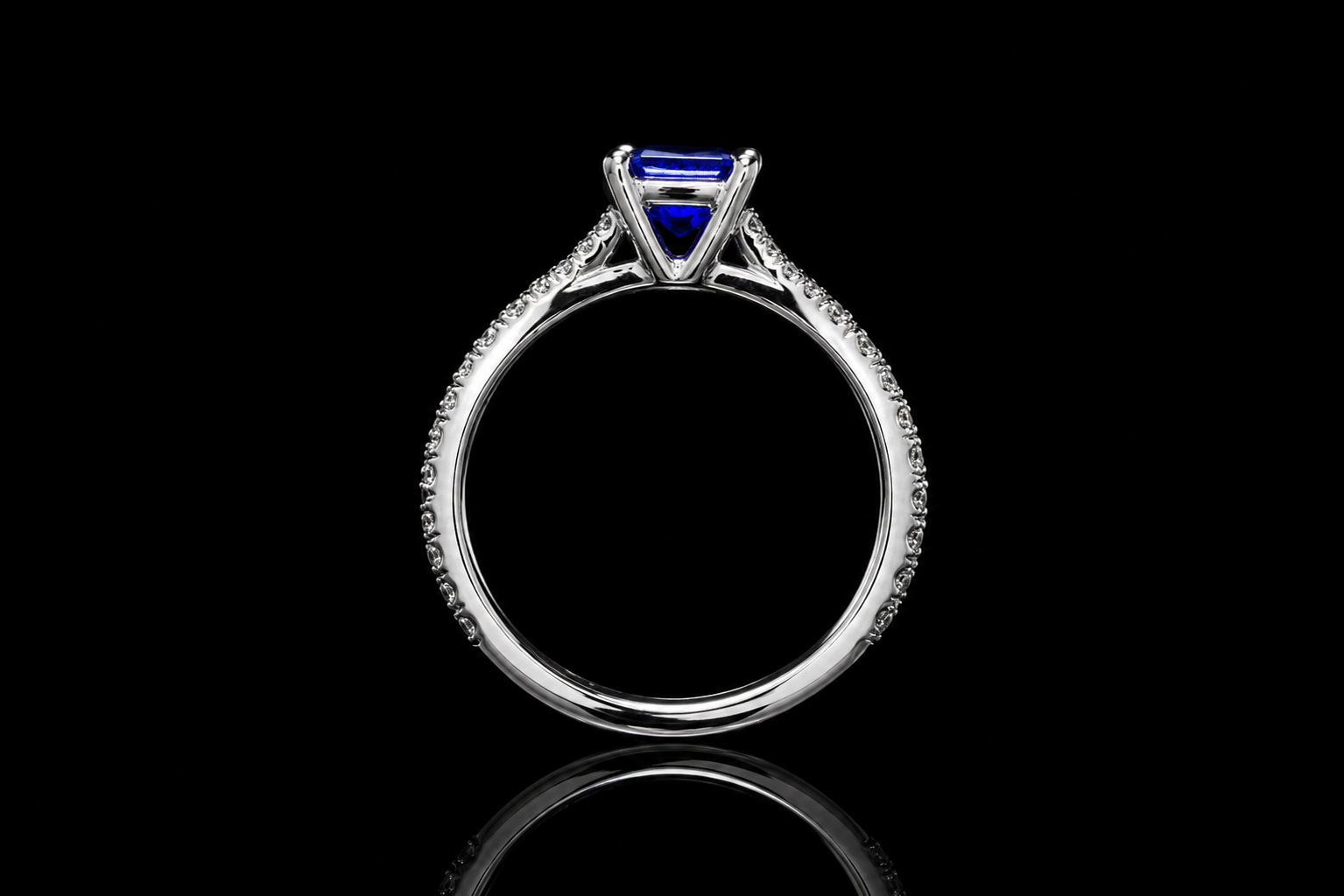 Emerald Cut Blue Sapphire Split Shank Engagement Ring (eng651)