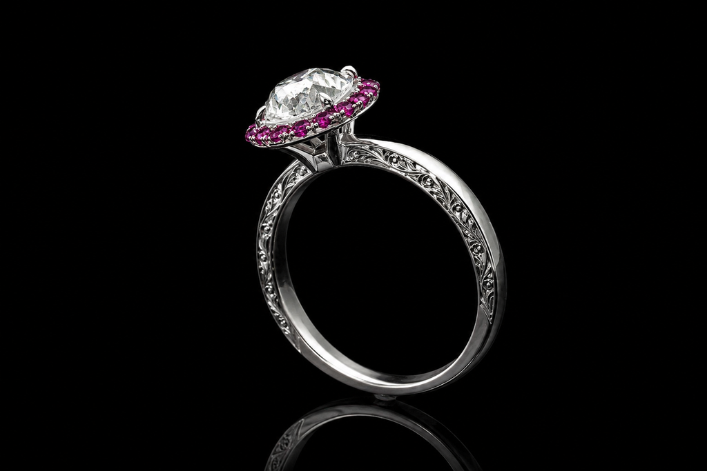 Round Diamond Saphire Halo Engagement Ring (eng626)