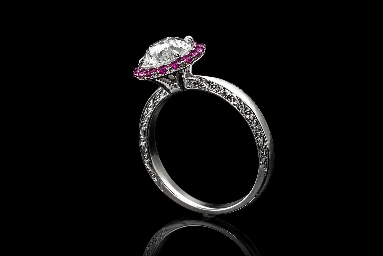 Round Diamond Saphire Halo Engagement Ring (eng626)