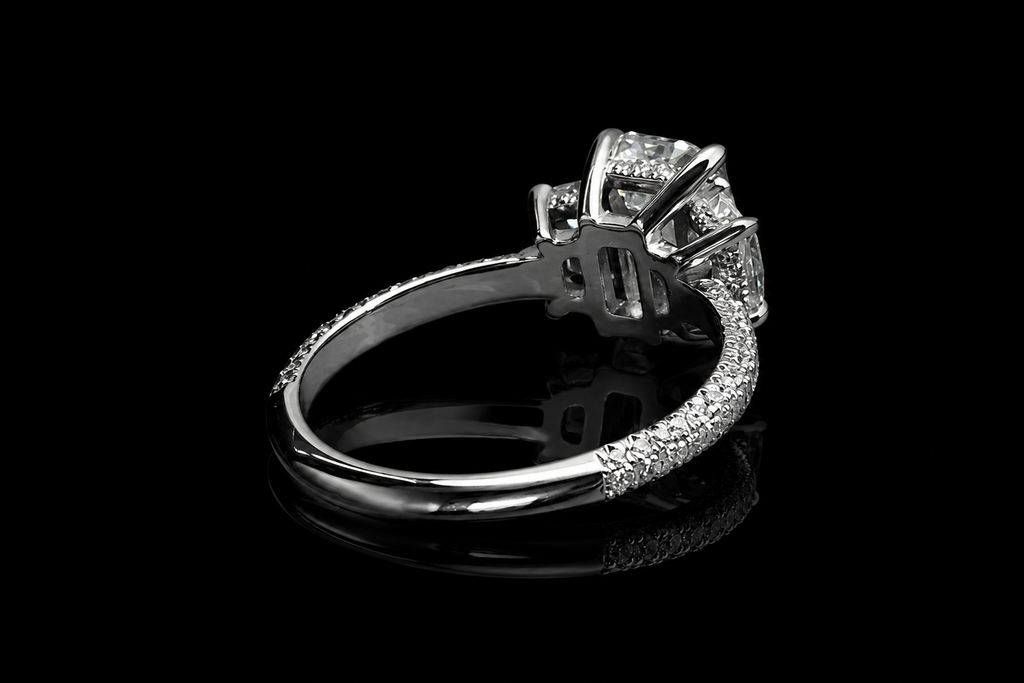 Emerald Cut Three-Stone Diamond Engagement Ring (eng689)