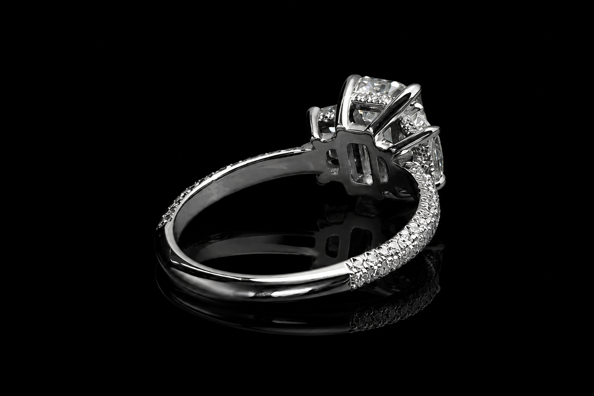 Emerald Cut Three-Stone Diamond Engagement Ring (eng689)