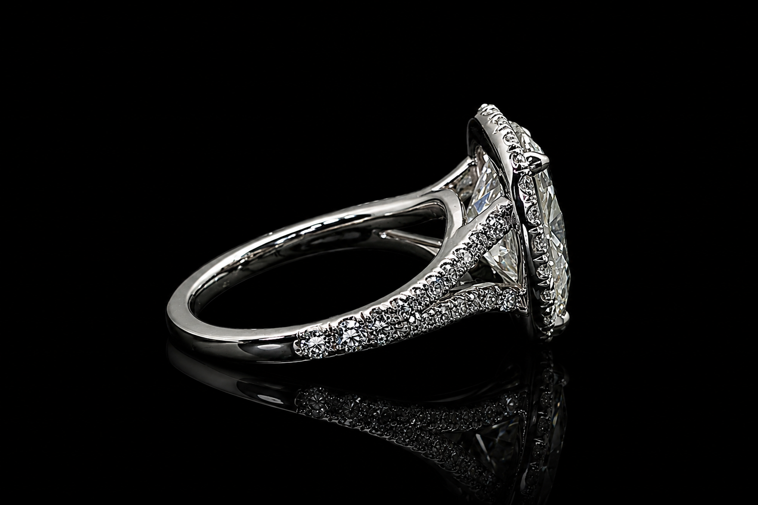 Pear Diamond Halo Split Shank Engagement Ring (eng698)