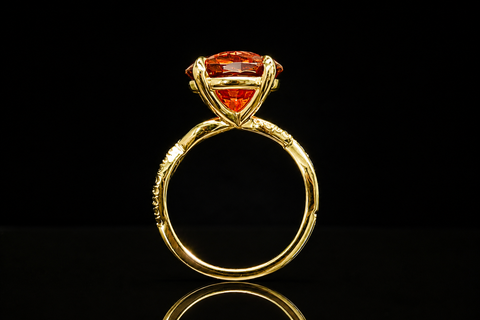Round Orange Sapphire Twisted Diamond Ring (eng723)