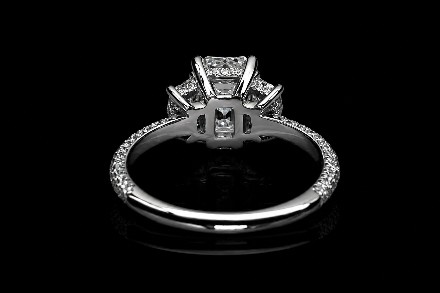 Emerald Cut Three-Stone Diamond Engagement Ring (eng689)