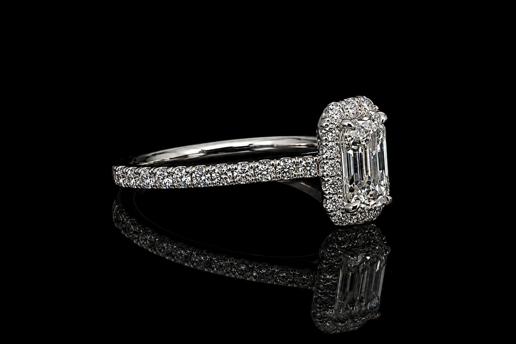 Emerald Cut Diamond Halo Engagement Ring (eng660)