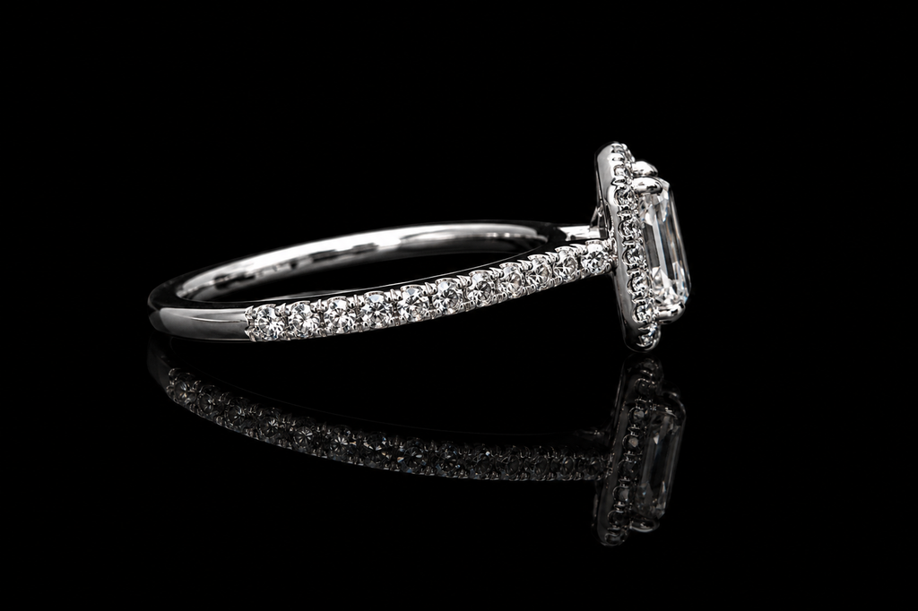 Emerald Cut Diamond Halo Engagement Ring (eng660)
