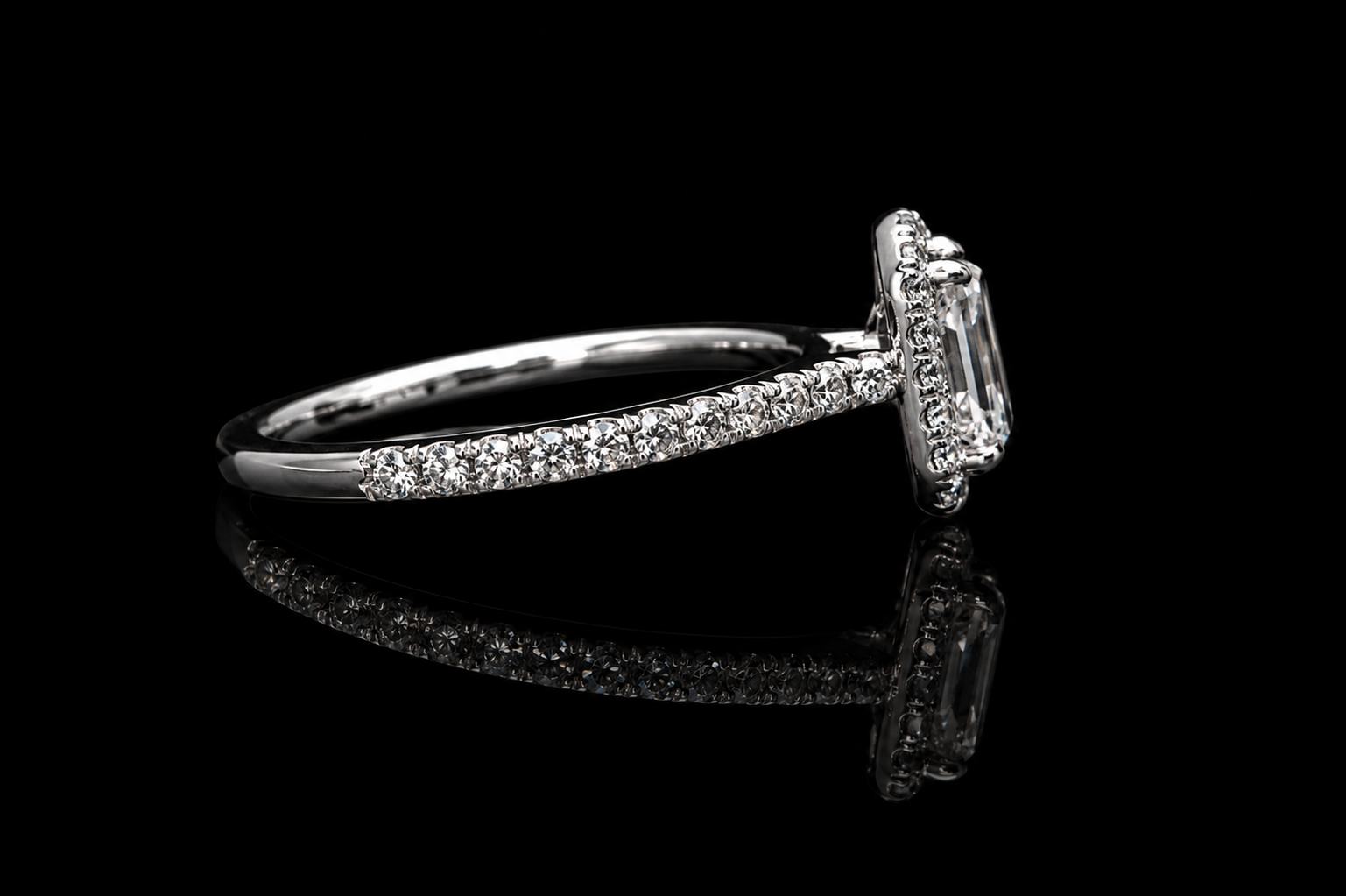 Emerald Cut Diamond Halo Engagement Ring (eng660)