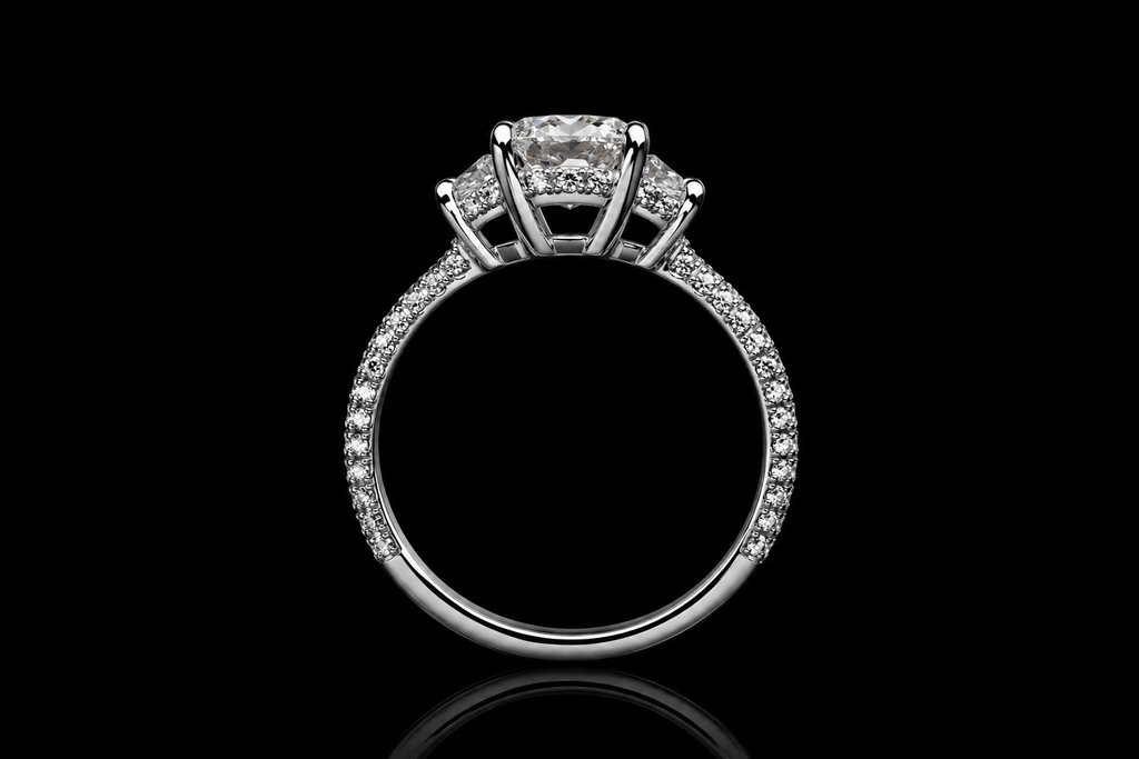 Emerald Cut Three-Stone Diamond Engagement Ring (eng689)