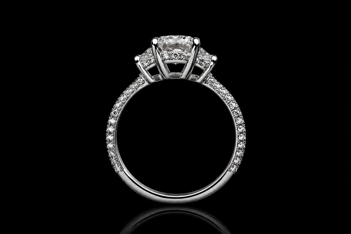 Emerald Cut Three-Stone Diamond Engagement Ring (eng689)