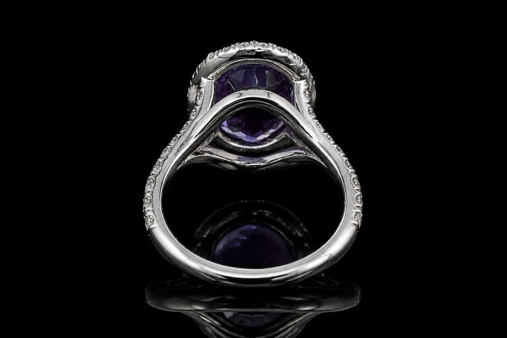 Oval Blue Sapphire Halo Split Shank Ring (eng704)