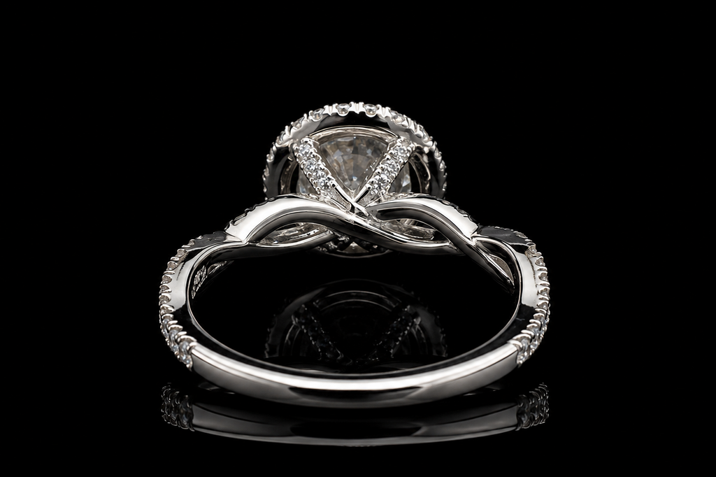Round Halo Diamond Engagement Ring with Twisted Split Shank (eng674)