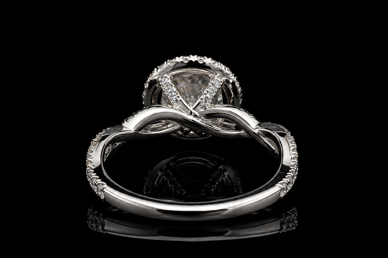Round Halo Diamond Engagement Ring with Twisted Split Shank (eng674)