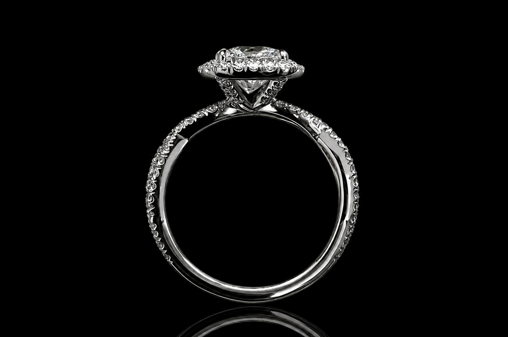 Round Halo Diamond Engagement Ring with Twisted Split Shank (eng674)