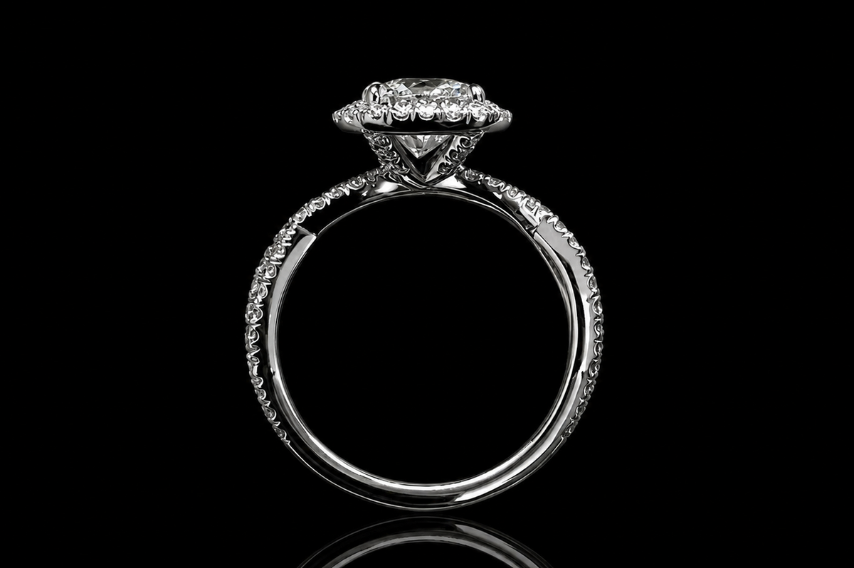 Round Halo Diamond Engagement Ring with Twisted Split Shank (eng674)