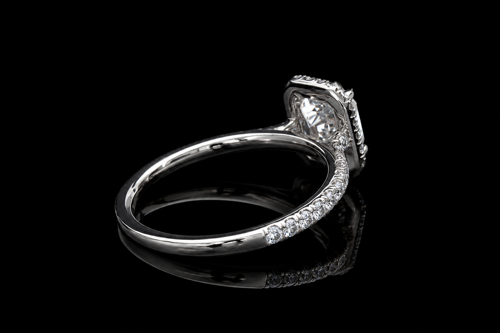 Emerald Cut Diamond Halo Engagement Ring (eng660)