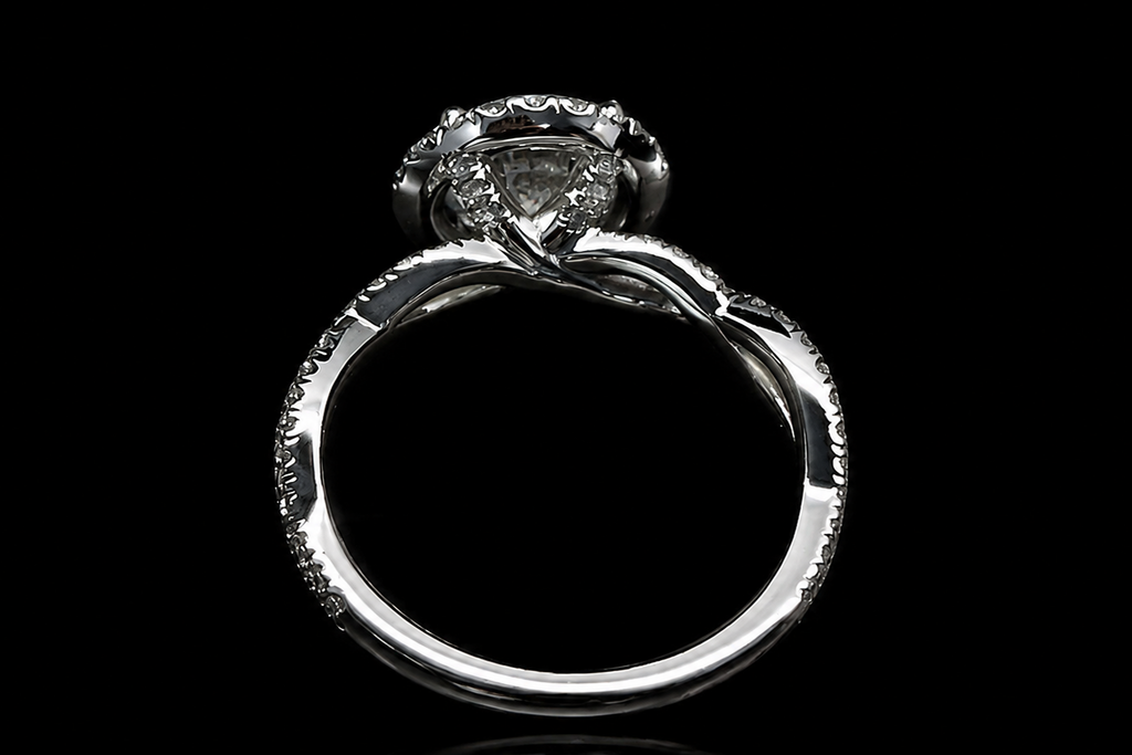Round Halo Diamond Engagement Ring with Twisted Split Shank (eng674)