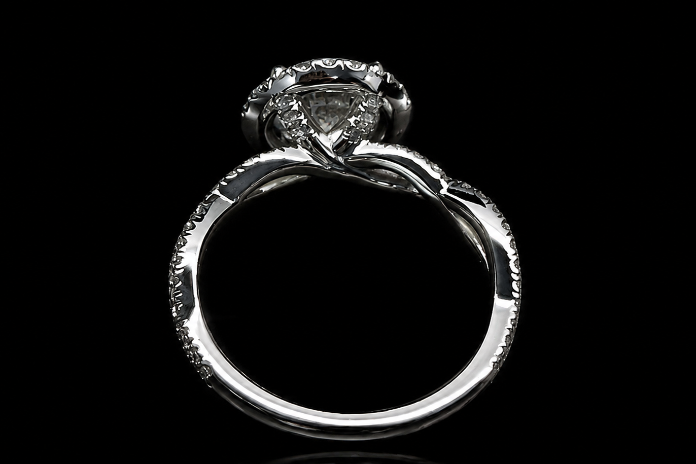 Round Halo Diamond Engagement Ring with Twisted Split Shank (eng674)