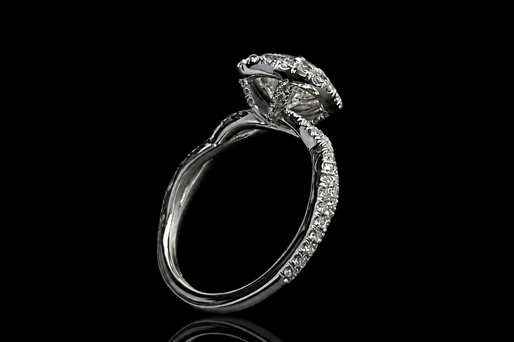 Round Halo Diamond Engagement Ring with Twisted Split Shank (eng674)
