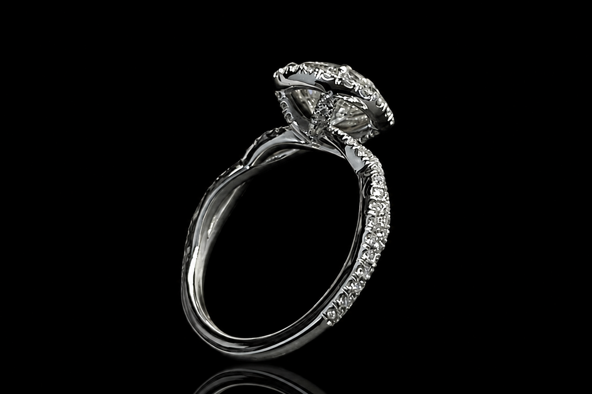 Round Halo Diamond Engagement Ring with Twisted Split Shank (eng674)