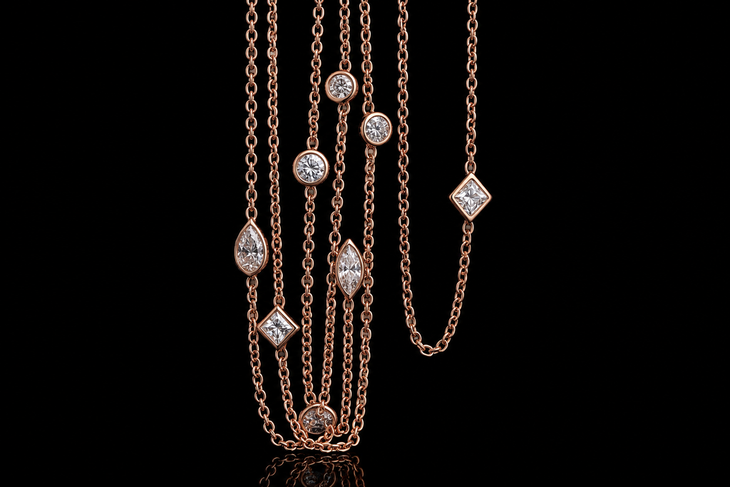 Long Rose Gold Diamond by the Yard Necklace (pend058)