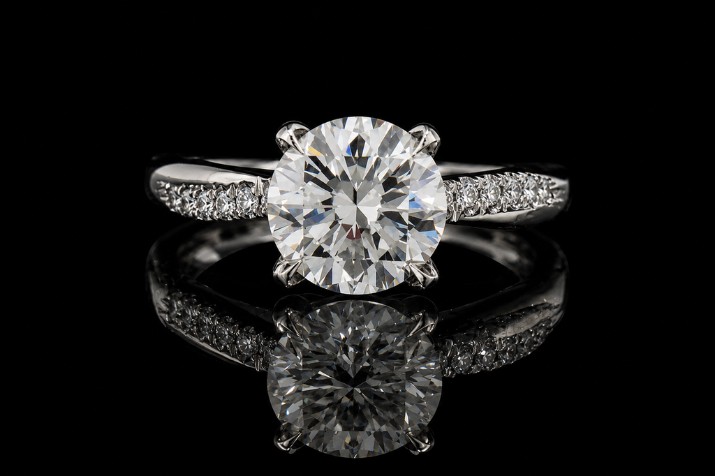 Round Brilliant Diamond Solitaire Ring with Twisted Pavé Band (eng482)
