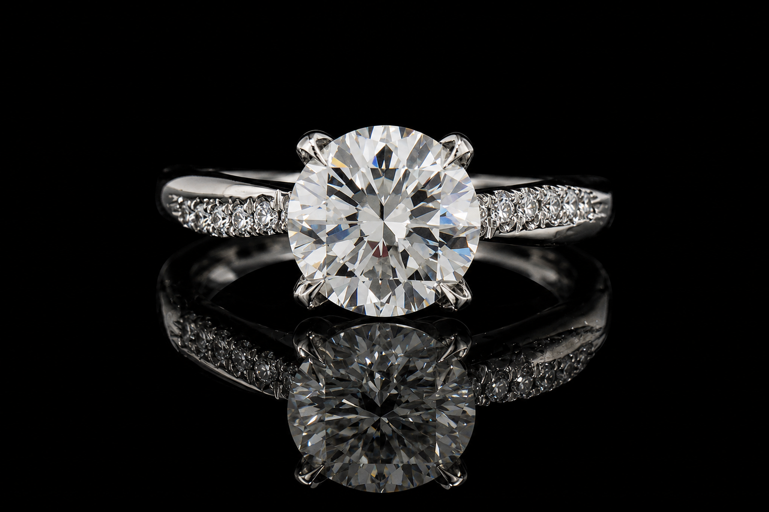 Round Brilliant Diamond Solitaire Ring with Twisted Pavé Band (eng482)